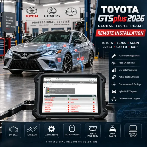 Toyota GTSplus 2026 Global Techstream+ remote installation service for Toyota Lexus and Scion diagnostics